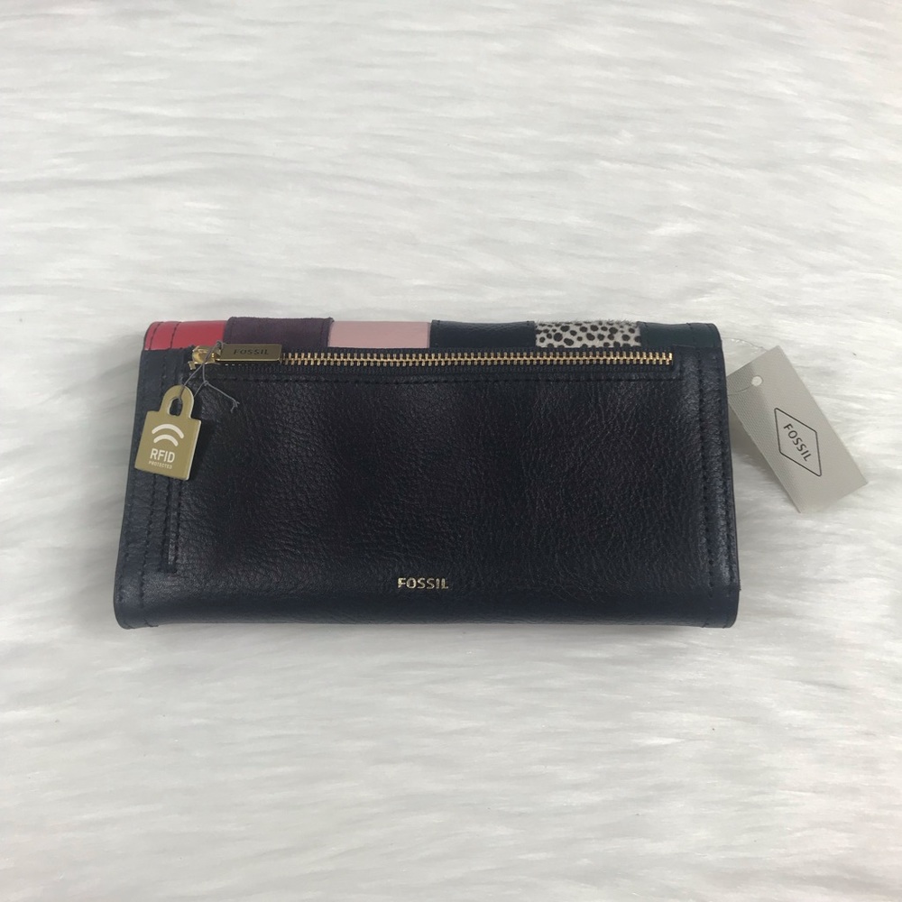 Fossil RFID Logan Flap Black Trifold Wallet